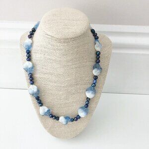 NWT Genuine Murano Glass & Glass Beads Necklace Blue White